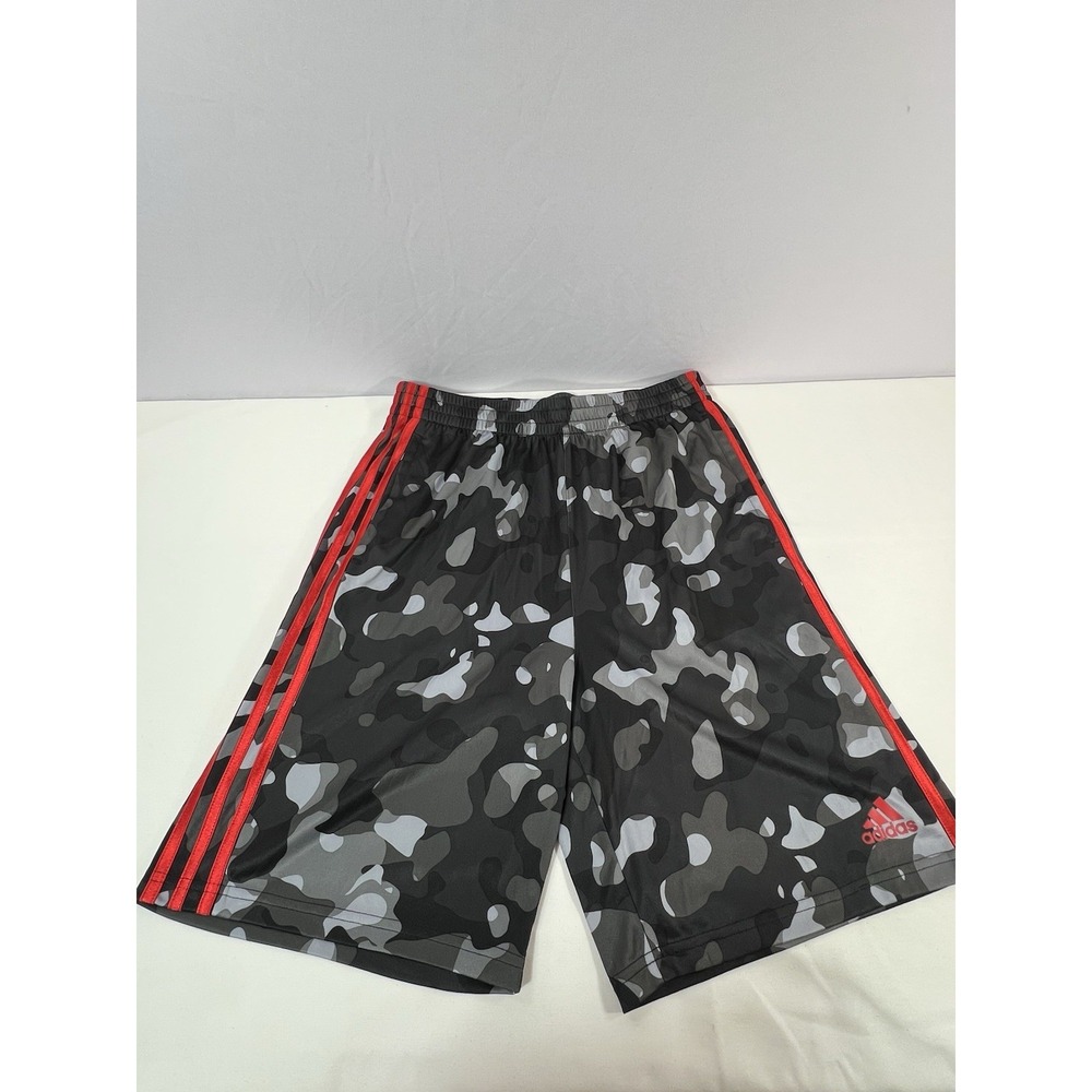 Boys Adidas Athletic Shorts Gray w/ Red Side Stripes-Size XL